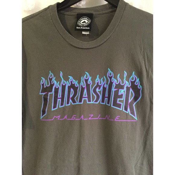 Women's Thrasher Flame Logo Grey T-Shirt Size Small - Picture 1 of 4